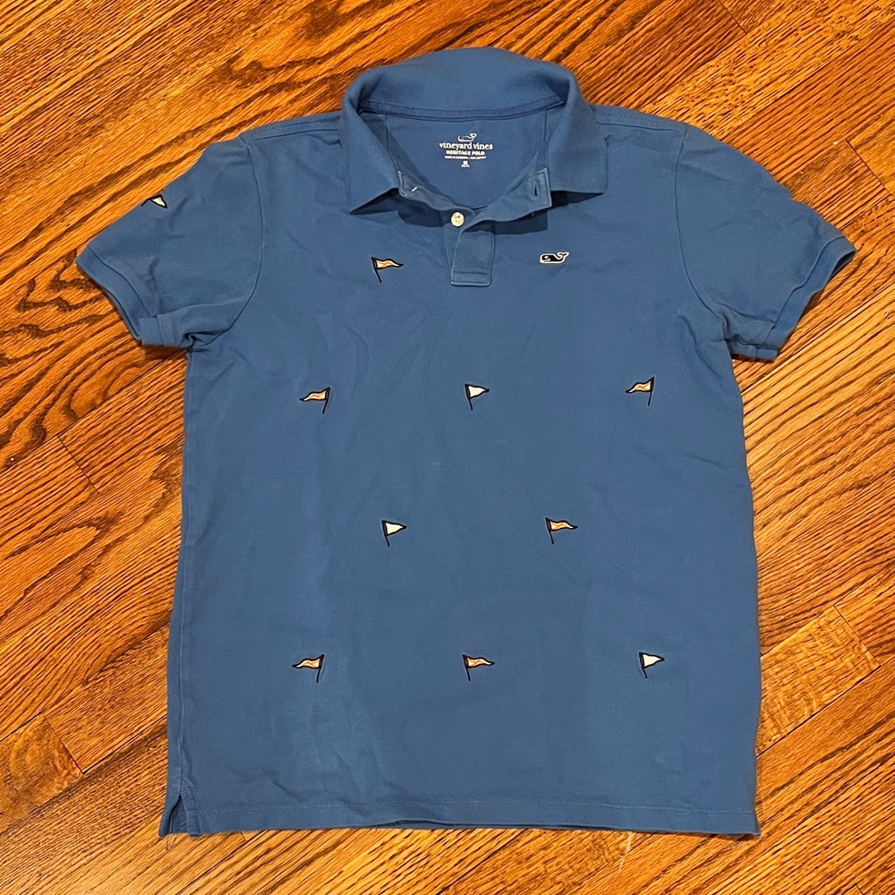 Vineyard Vines boys pique Polo with Flag Accents
